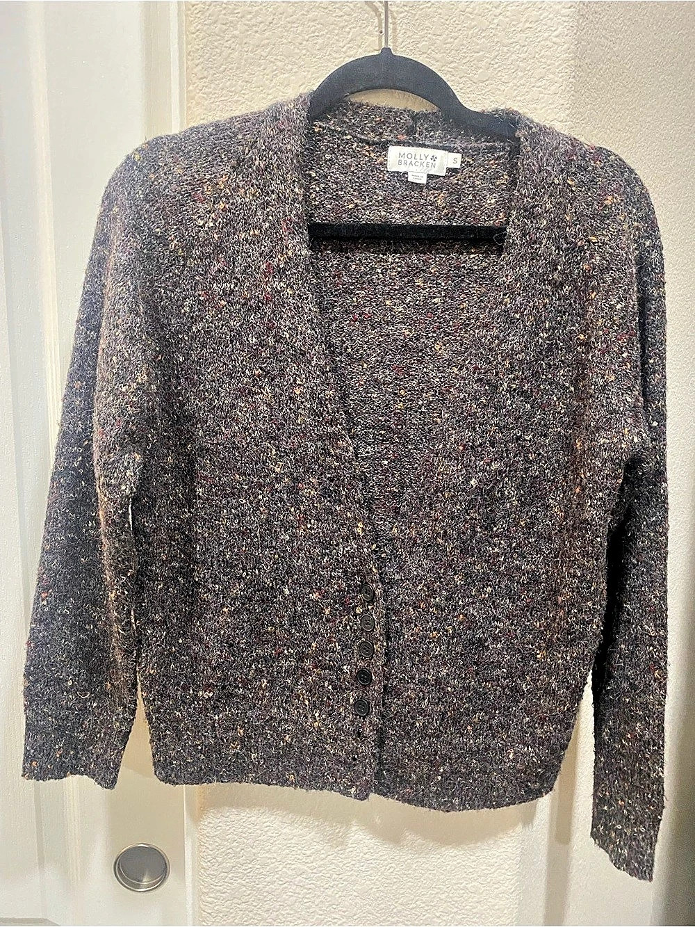 🍁Molly Bracken Delsey Speckled Button-Front Cardigan in Brown & Gray🍁